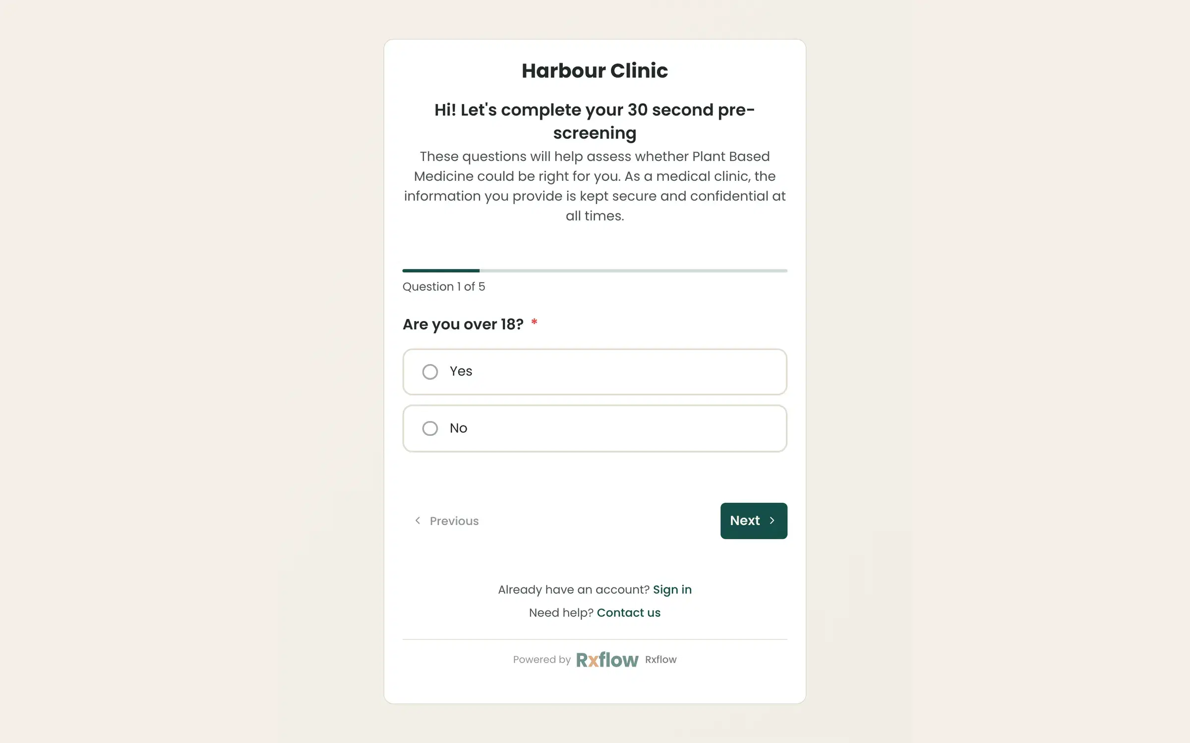 A new patient starting the clinic's short online pre-screening
